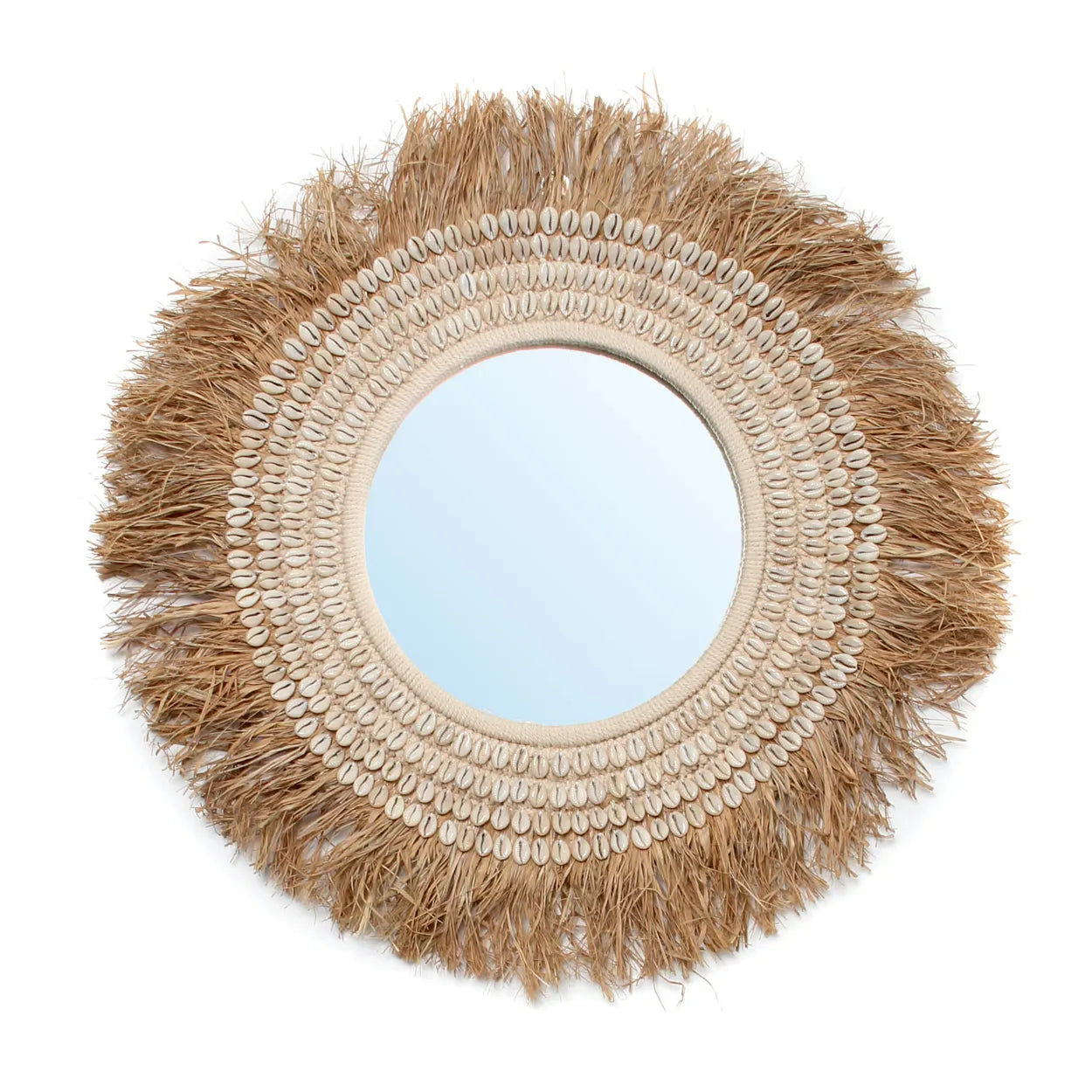 Raffia Cowrie Mirror - Natural White Ø 75