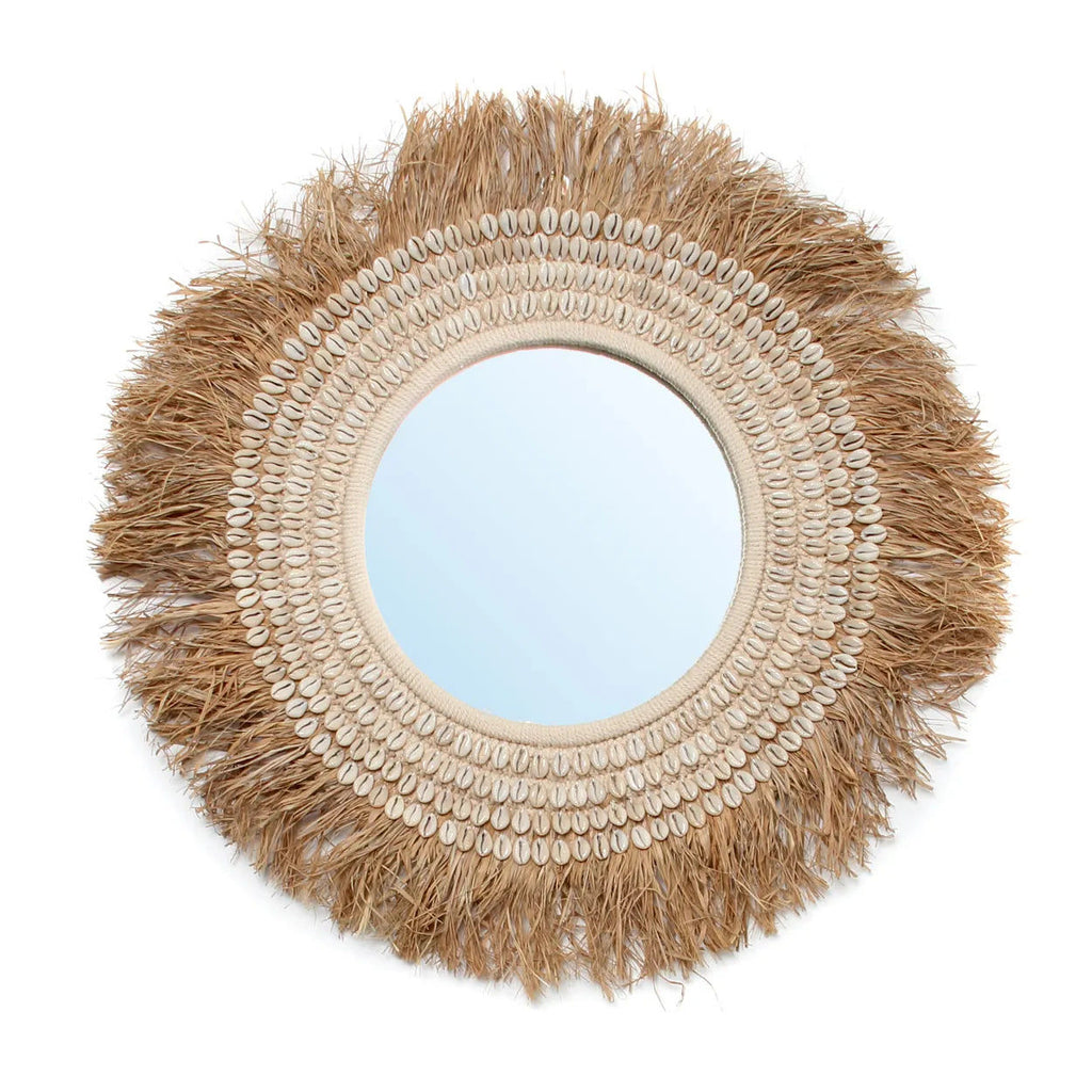Raffia Cowrie Mirror - Natural White Ø 75