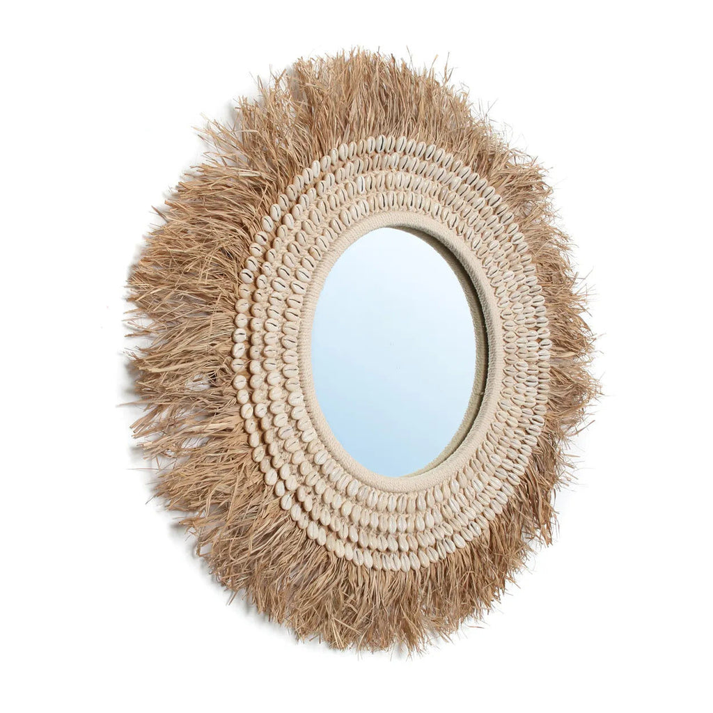 Raffia Cowrie Mirror - Natural White Ø 75