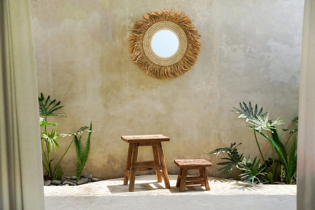 Raffia Cowrie Mirror - Natural White Ø 75