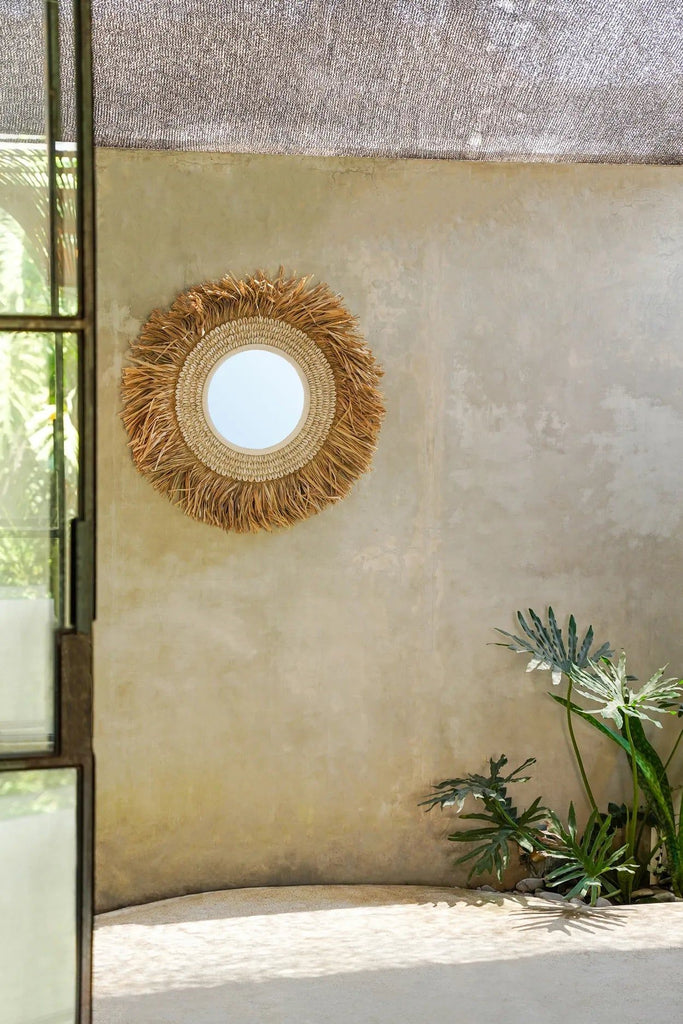 Raffia Cowrie Mirror - Natural White Ø 75