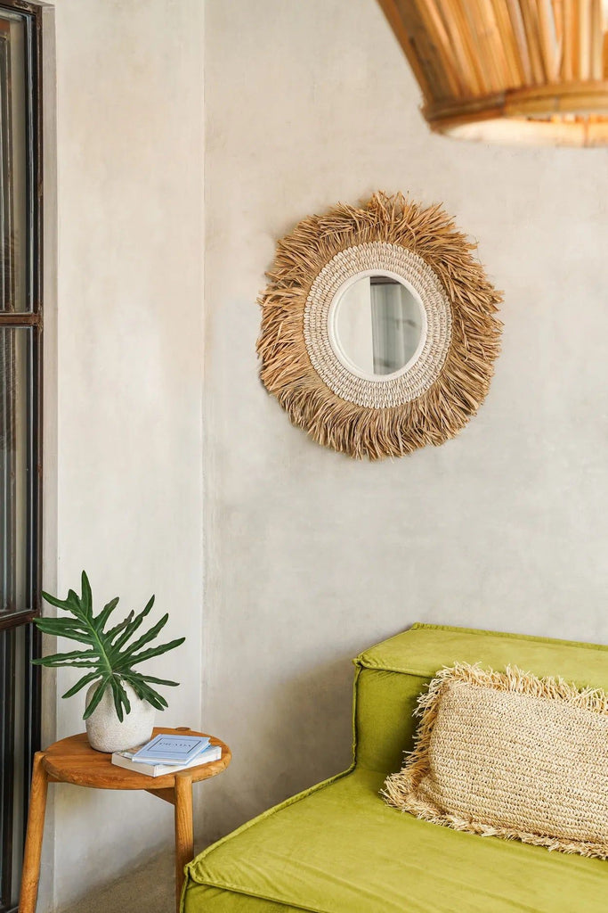 Raffia Cowrie Mirror - Natural White Ø 75