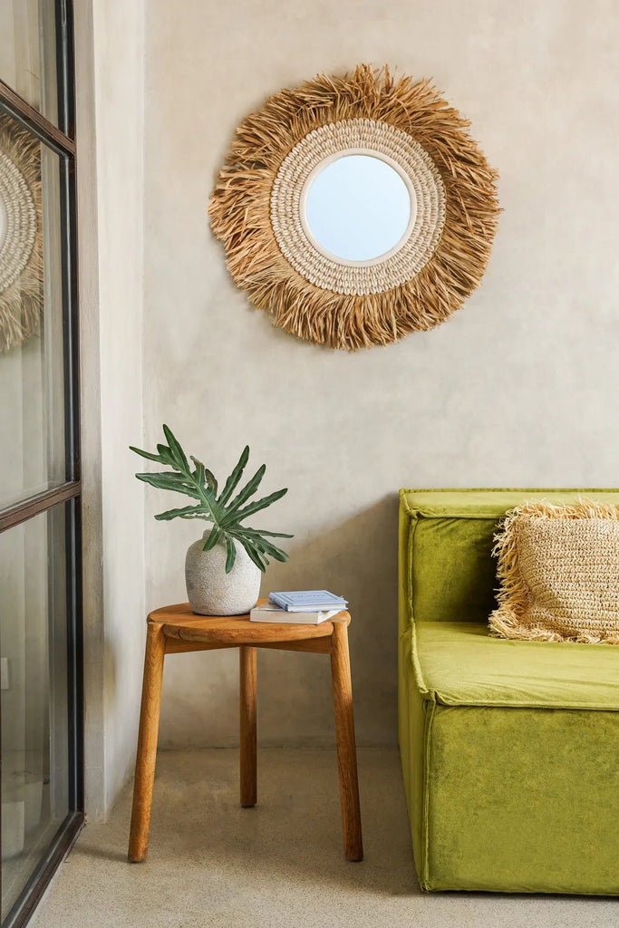 Raffia Cowrie Mirror - Natural White Ø 75