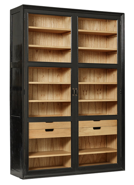 VIVA cabinet with glass doors+drawers black