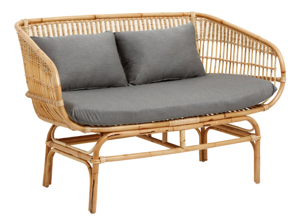 BALI rattan sofa with grey seating, natural