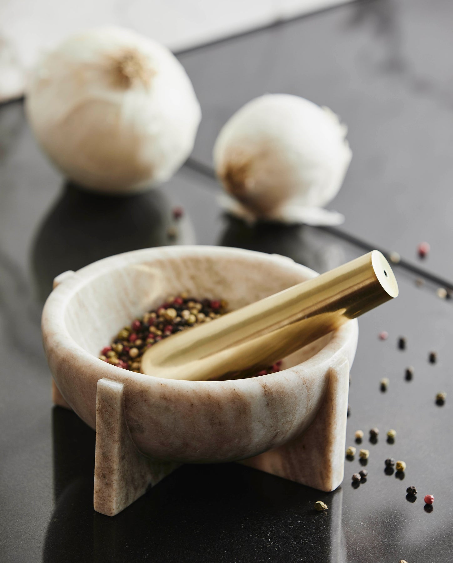 ROCOTO MORTAR WITH PESTLE, BROWN MARBLE