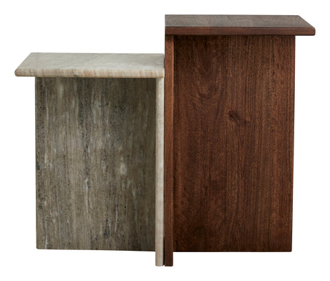 GLINA High Tables, wood/marble, Set of 2