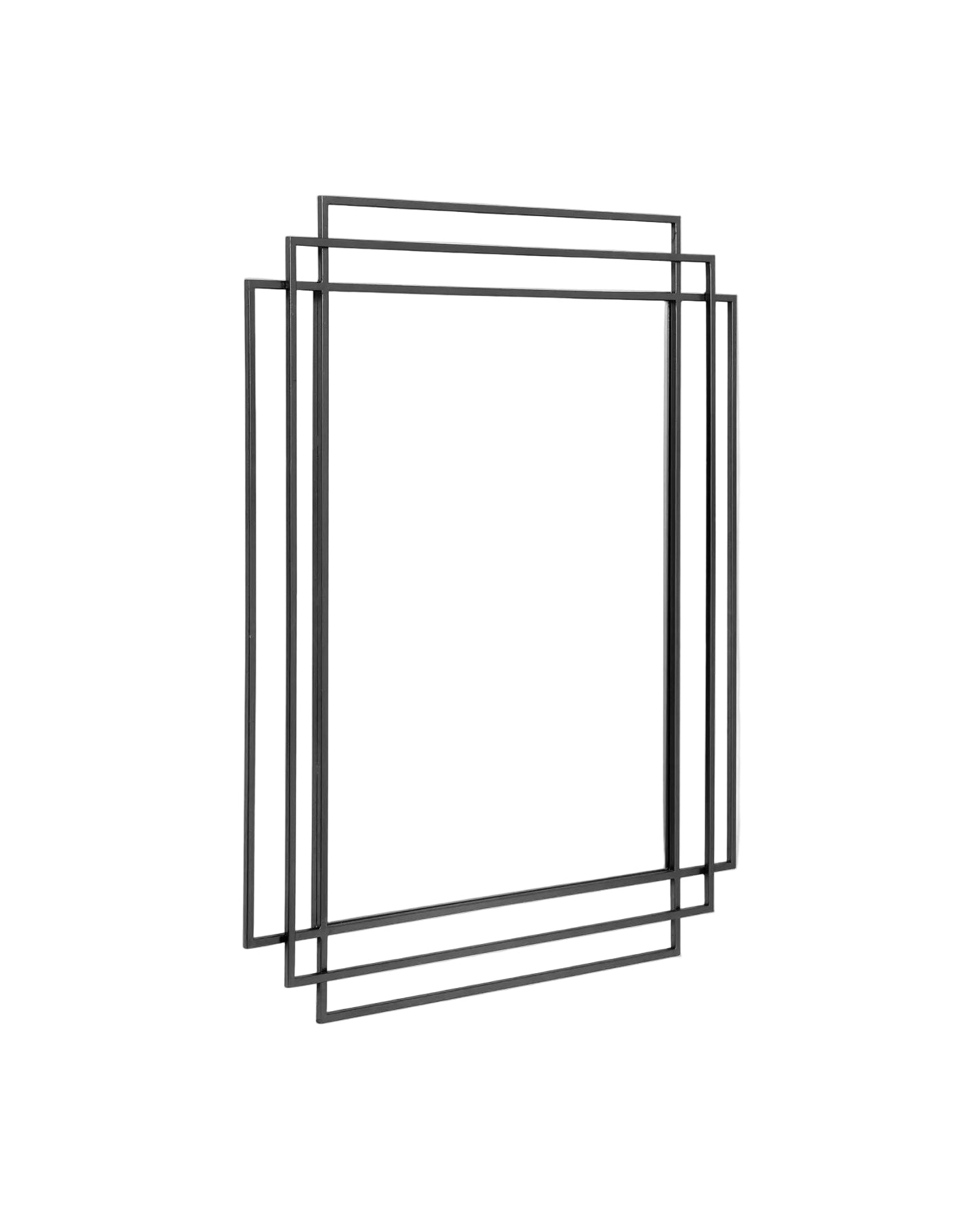 A black, iron double square mirror with a matte finish.