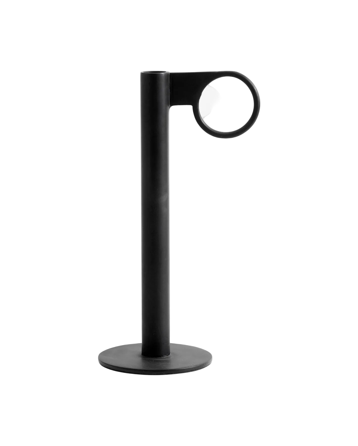 A black industrial candle holder with an oval handle, designed for candles of ø 21 mm.