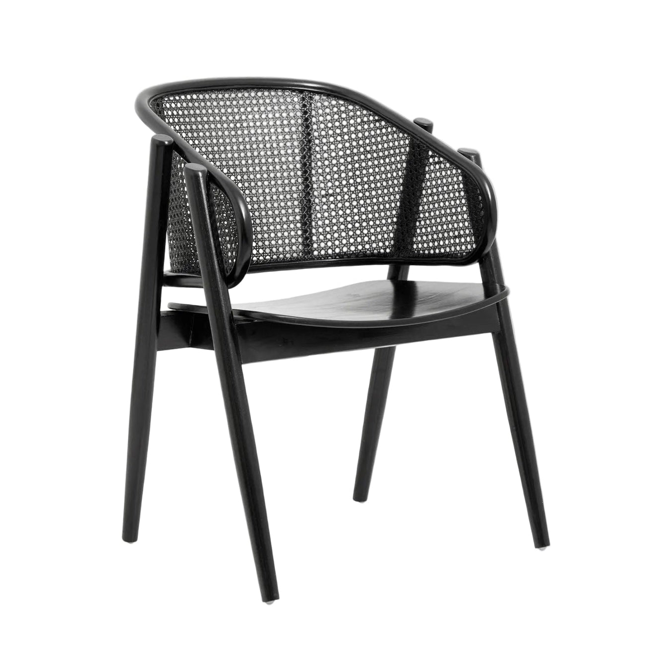 Black chair with woven backrest on a white background