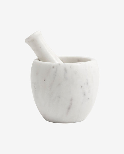 MORTAR WITH PESTLE, WHITE MARBLE