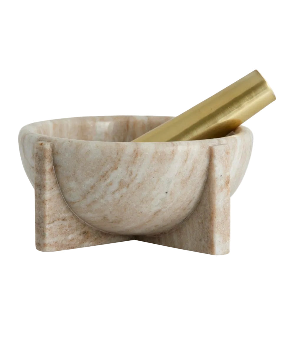 ROCOTO MORTAR WITH PESTLE, BROWN MARBLE