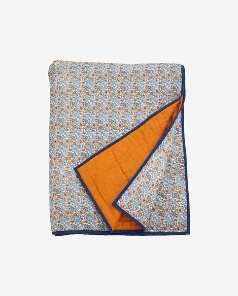 COSMO QUILT 140 x 210 CM, BLUE/BROWN FLOWERS