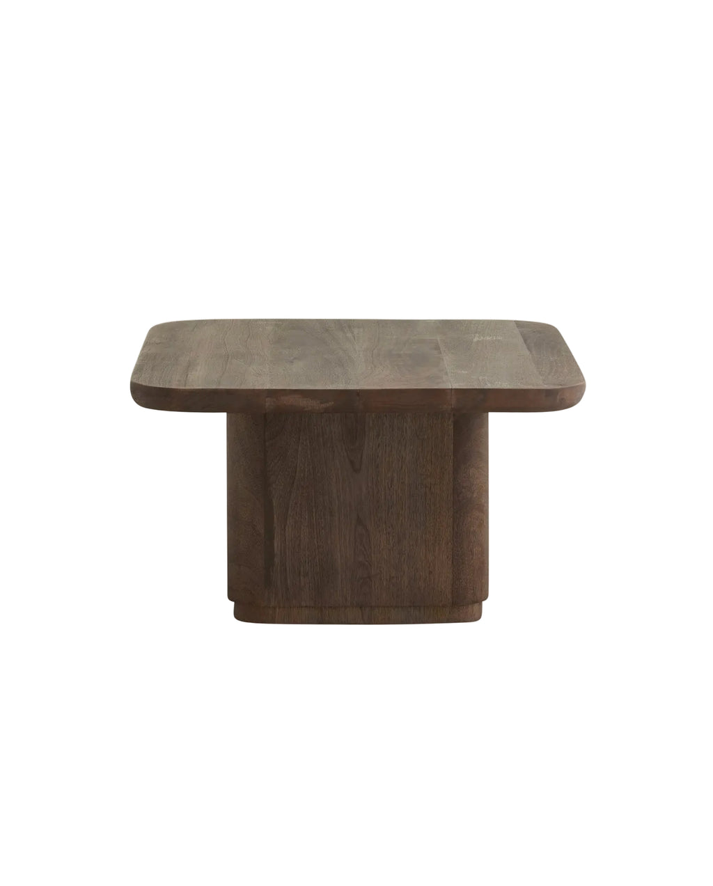 A dark brown rectangular coffee table made of mango wood.