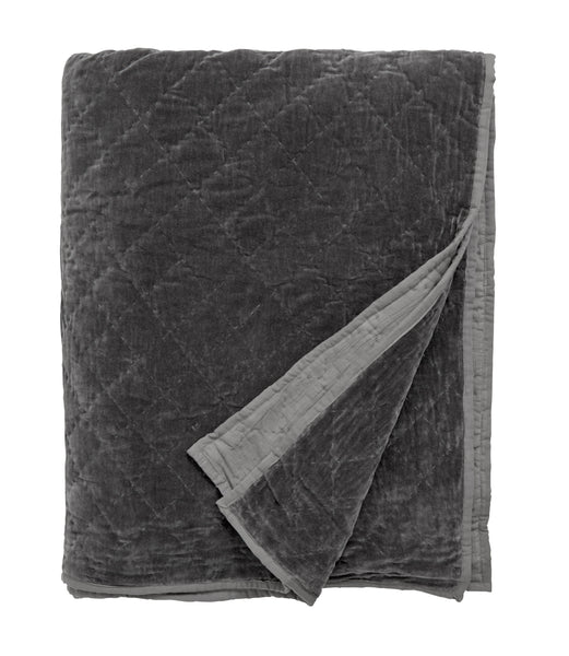 VELVET quilt, bed cover 220 x 270, dark grey