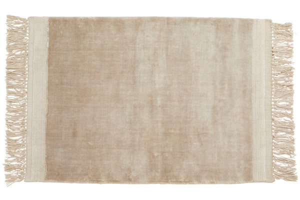 FILUCA shiny beige carpet with fringes, 160 x 240