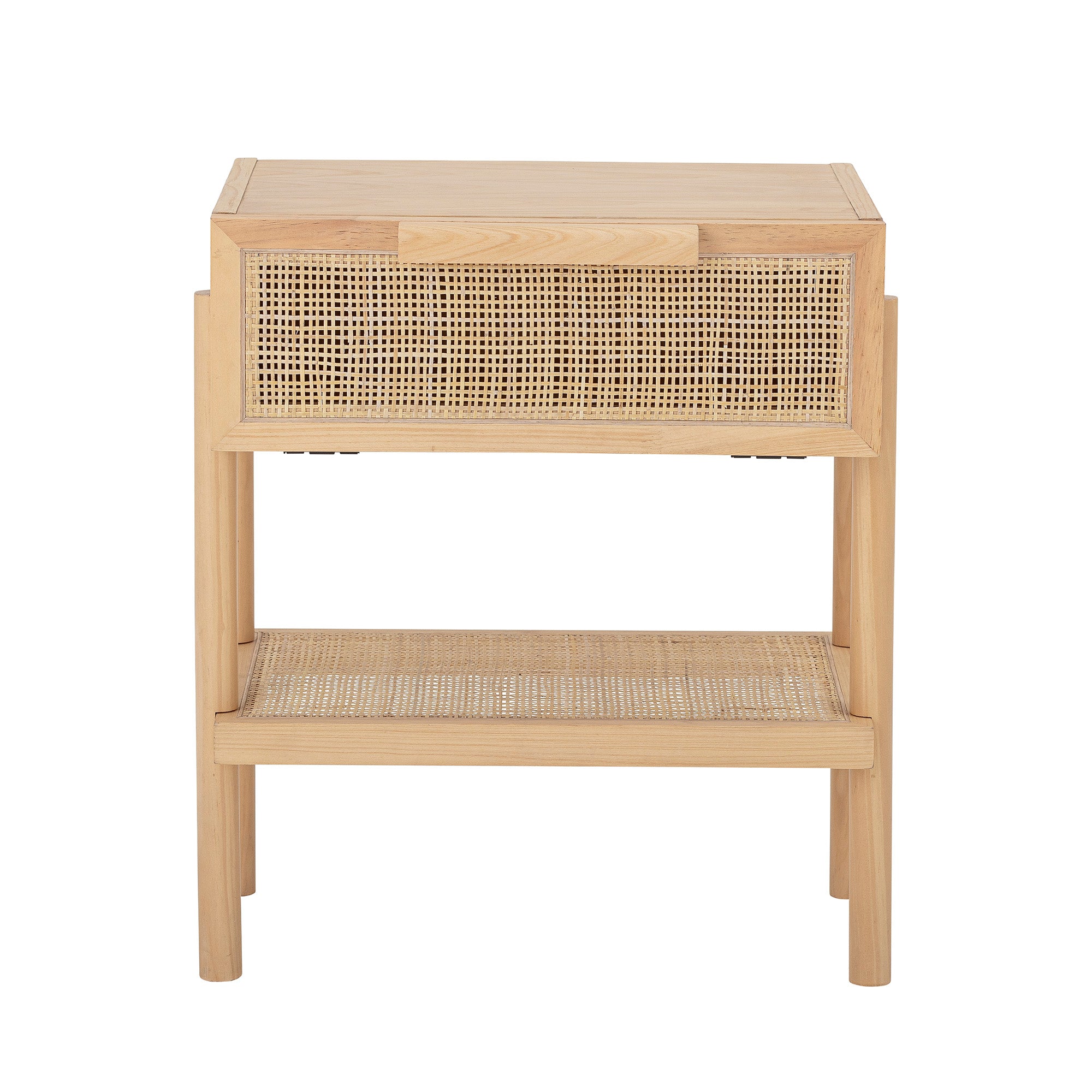 MANSON nightstand / side table, pine wood and rattan