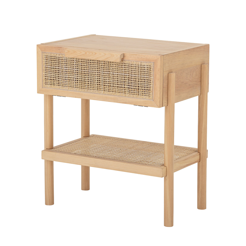 MANSON nightstand / side table, pine wood and rattan