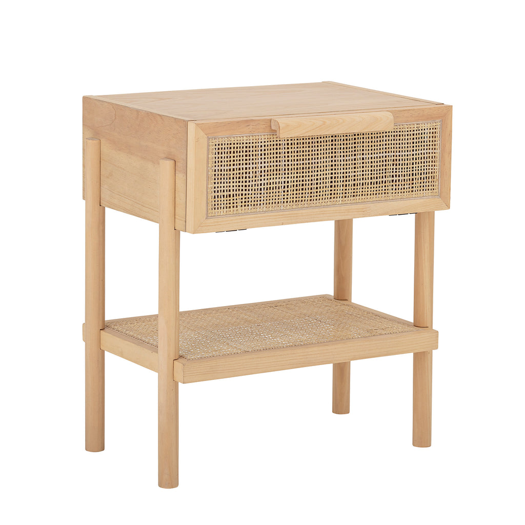 MANSON nightstand / side table, pine wood and rattan