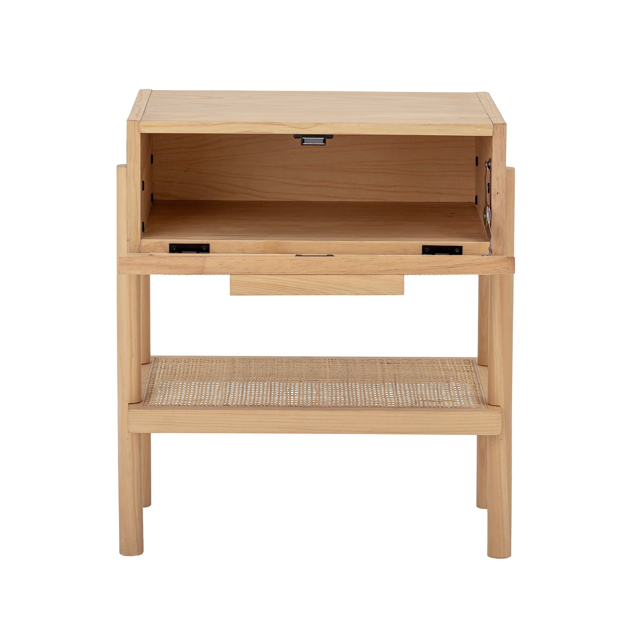 MANSON nightstand / side table, pine wood and rattan