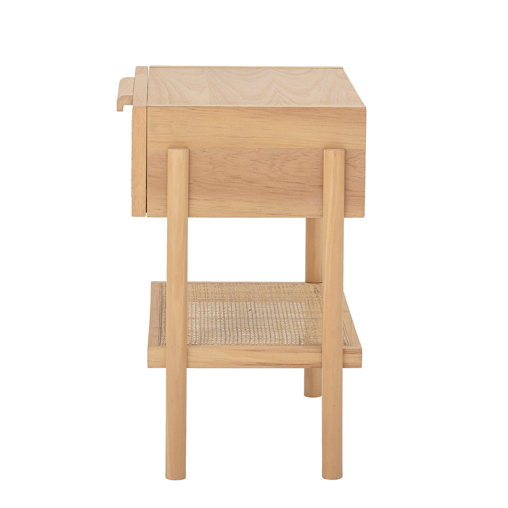 MANSON nightstand / side table, pine wood and rattan