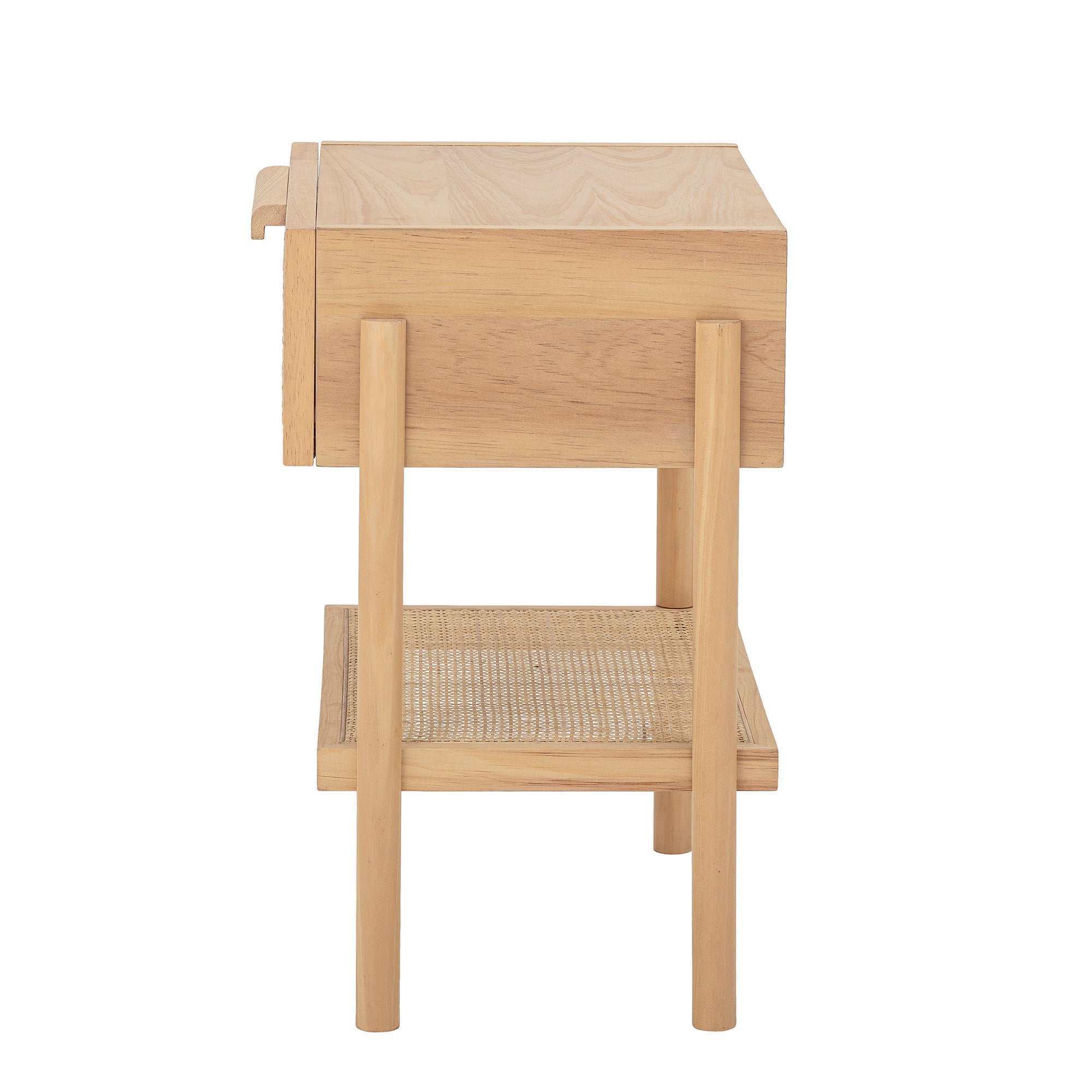 MANSON nightstand / side table, pine wood and rattan