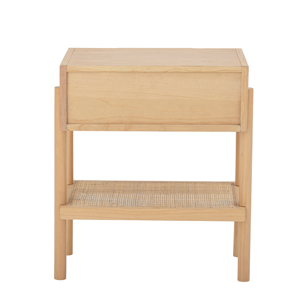 MANSON nightstand / side table, pine wood and rattan