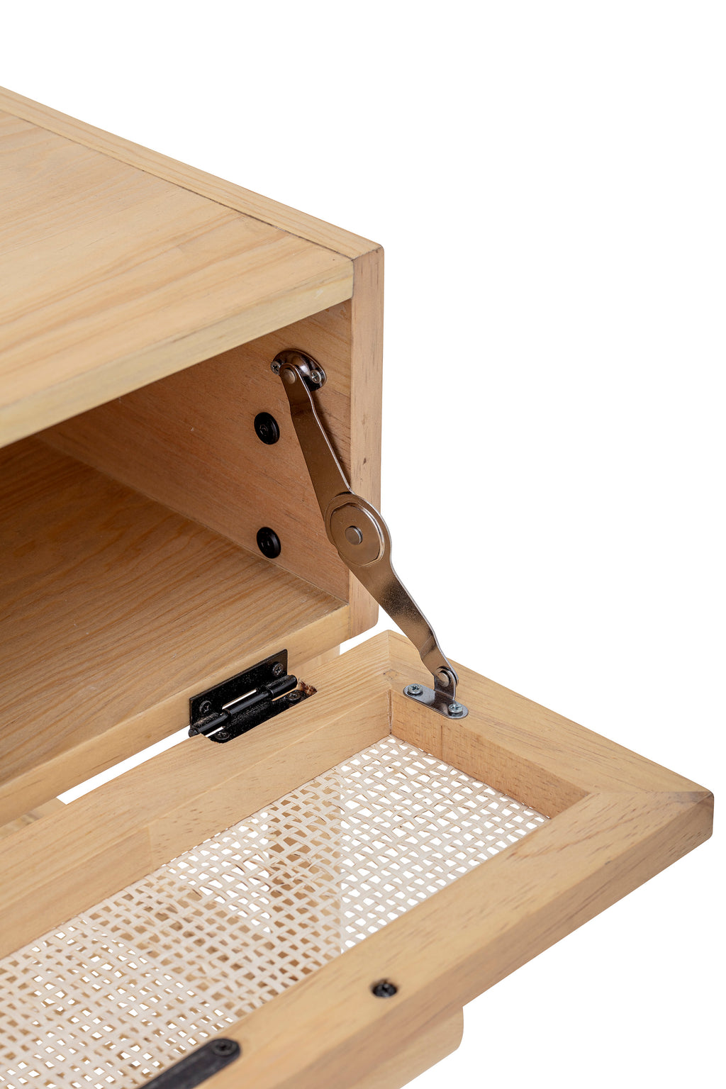MANSON nightstand / side table, pine wood and rattan