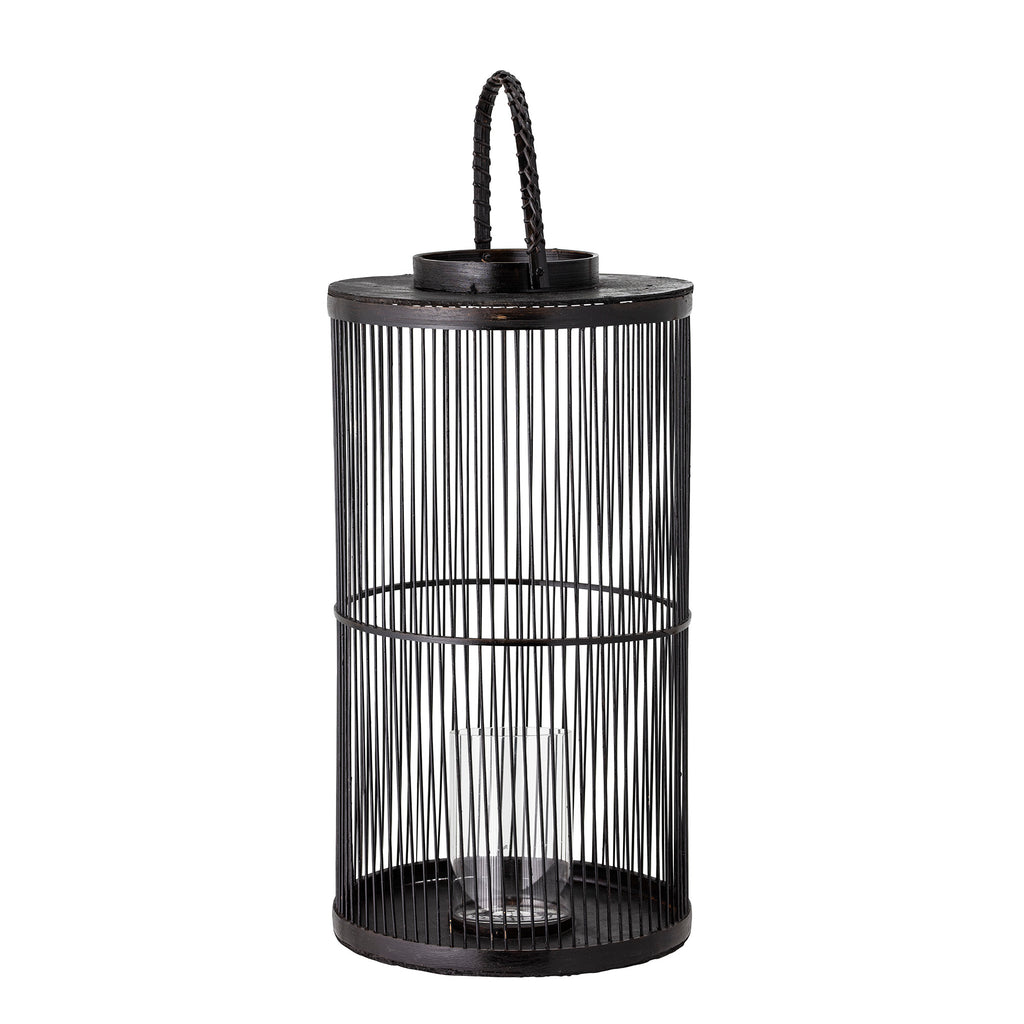 EFFIE Lantern with Glass, Black, Bamboo