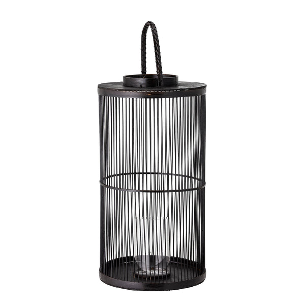 EFFIE Lantern with Glass, Black, Bamboo