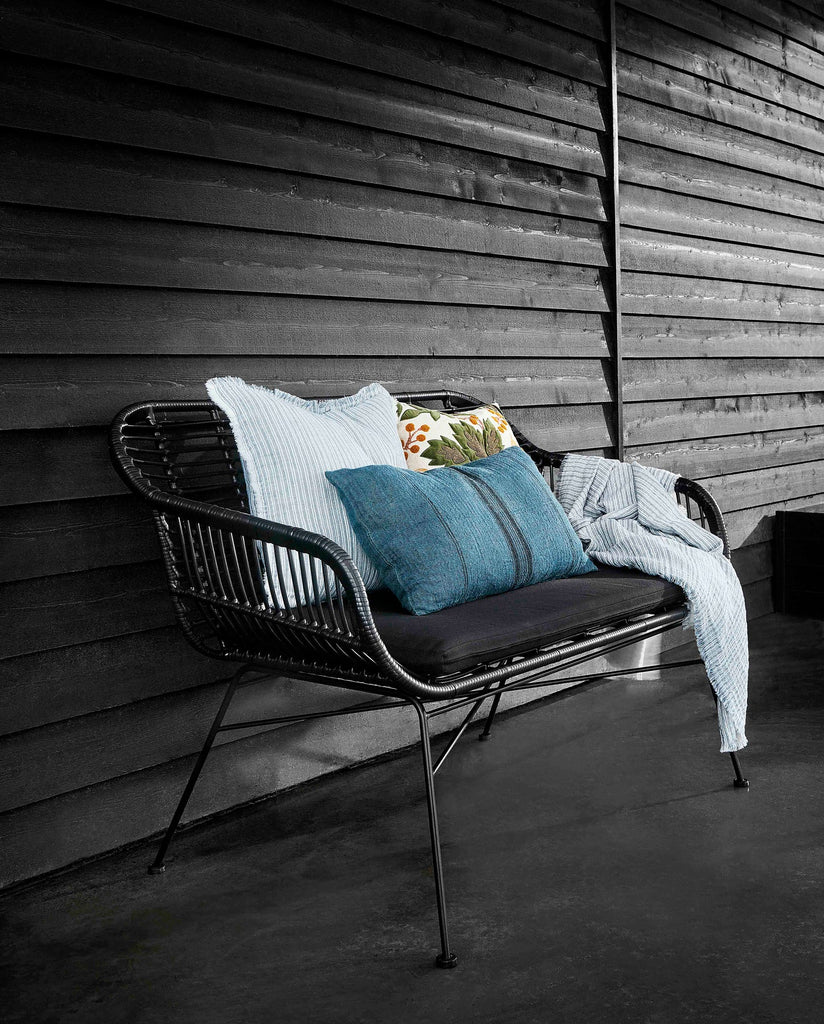 GARDEN BENCH WITH CUSHION, BLACK