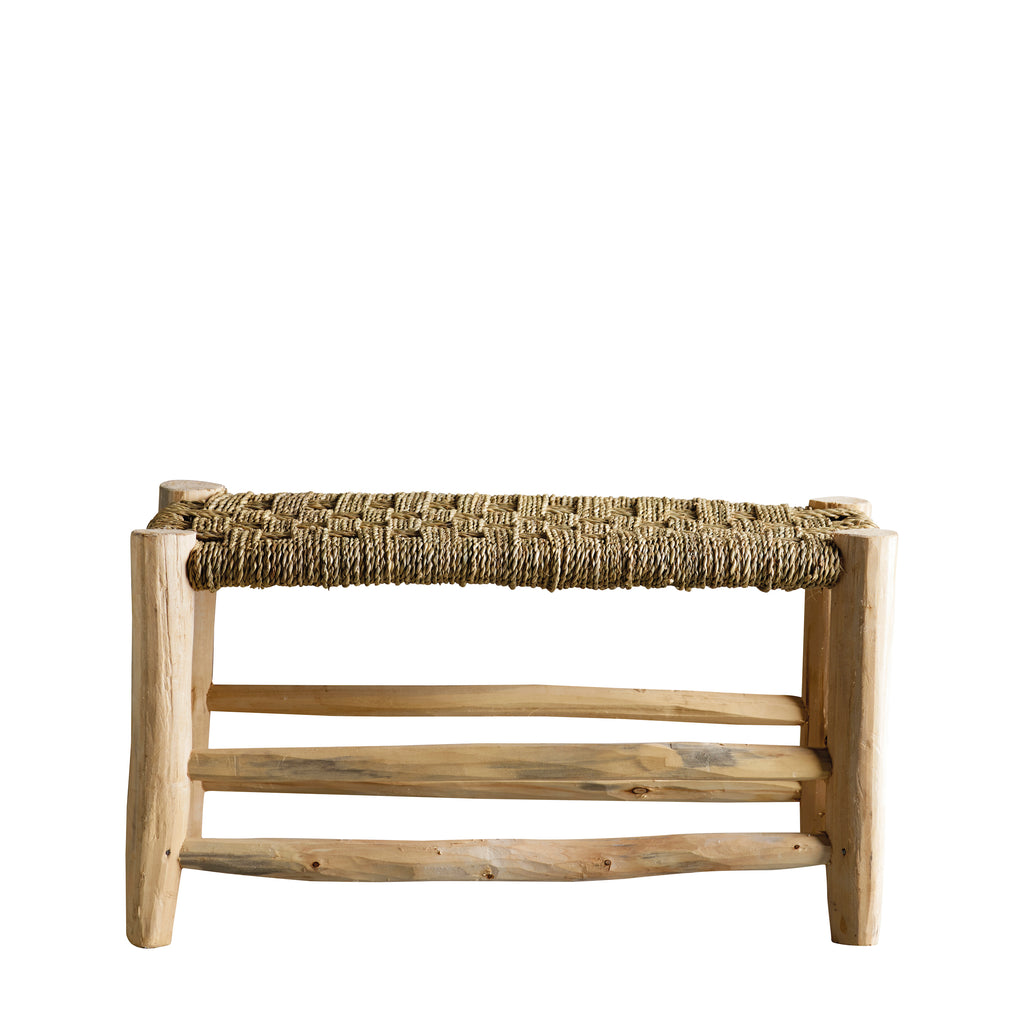 DOUM STOOL DOUBLE H 30, PALM LEAF & WOOD