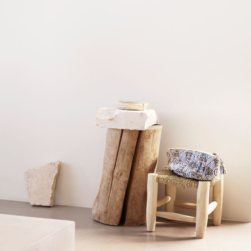 DOUM STOOL MINI H 20, PALM LEAF & WOOD