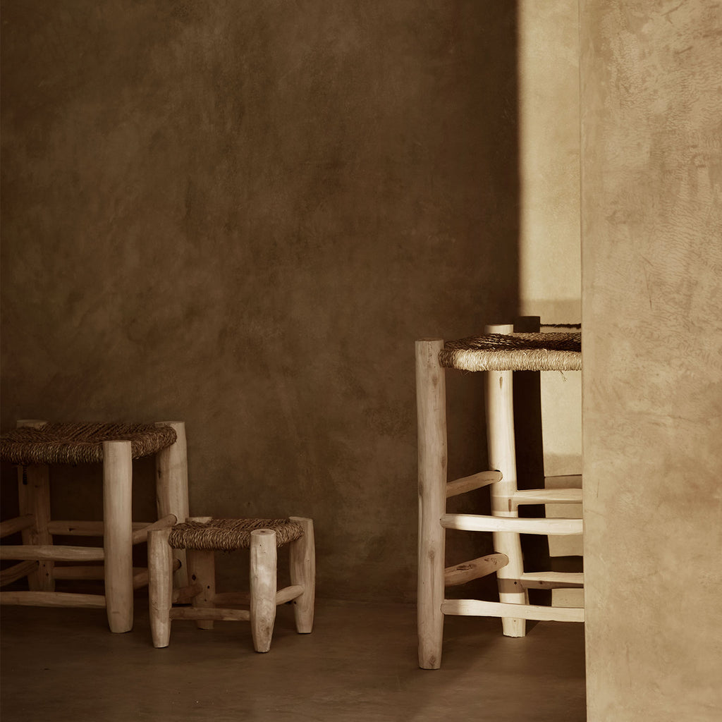 DOUM STOOL MINI H 20, PALM LEAF & WOOD
