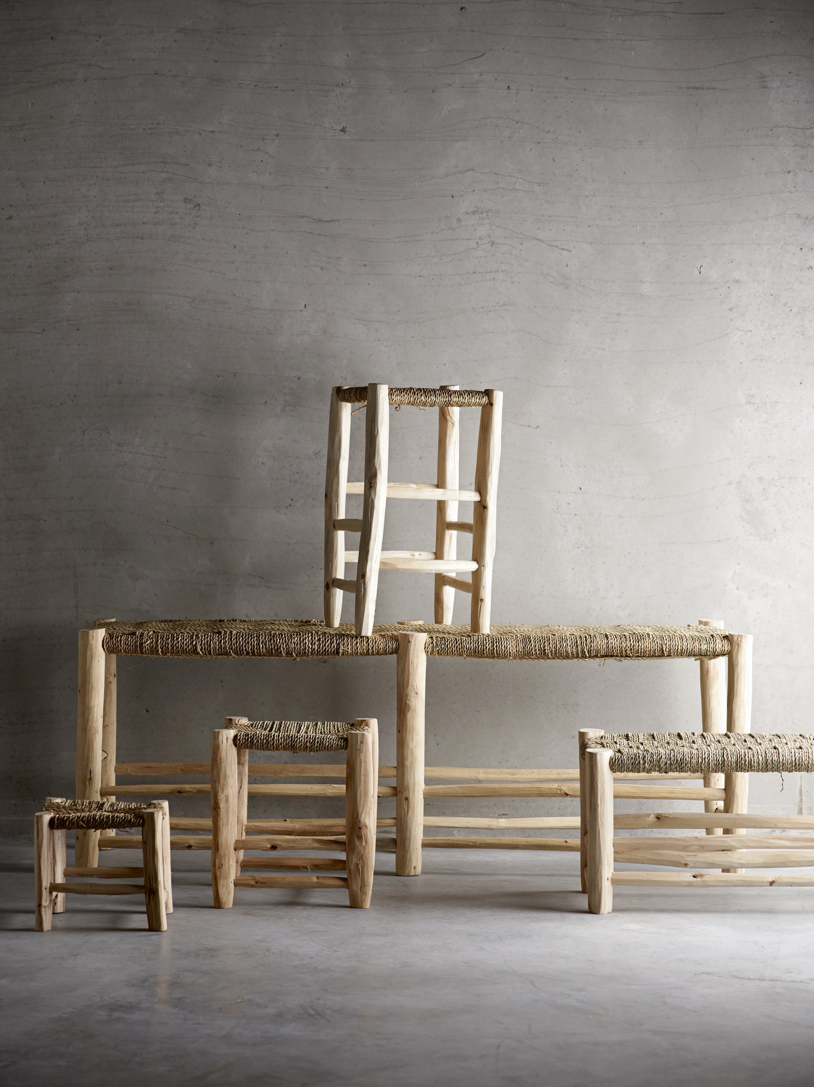 DOUM STOOL MINI H 20, PALM LEAF & WOOD