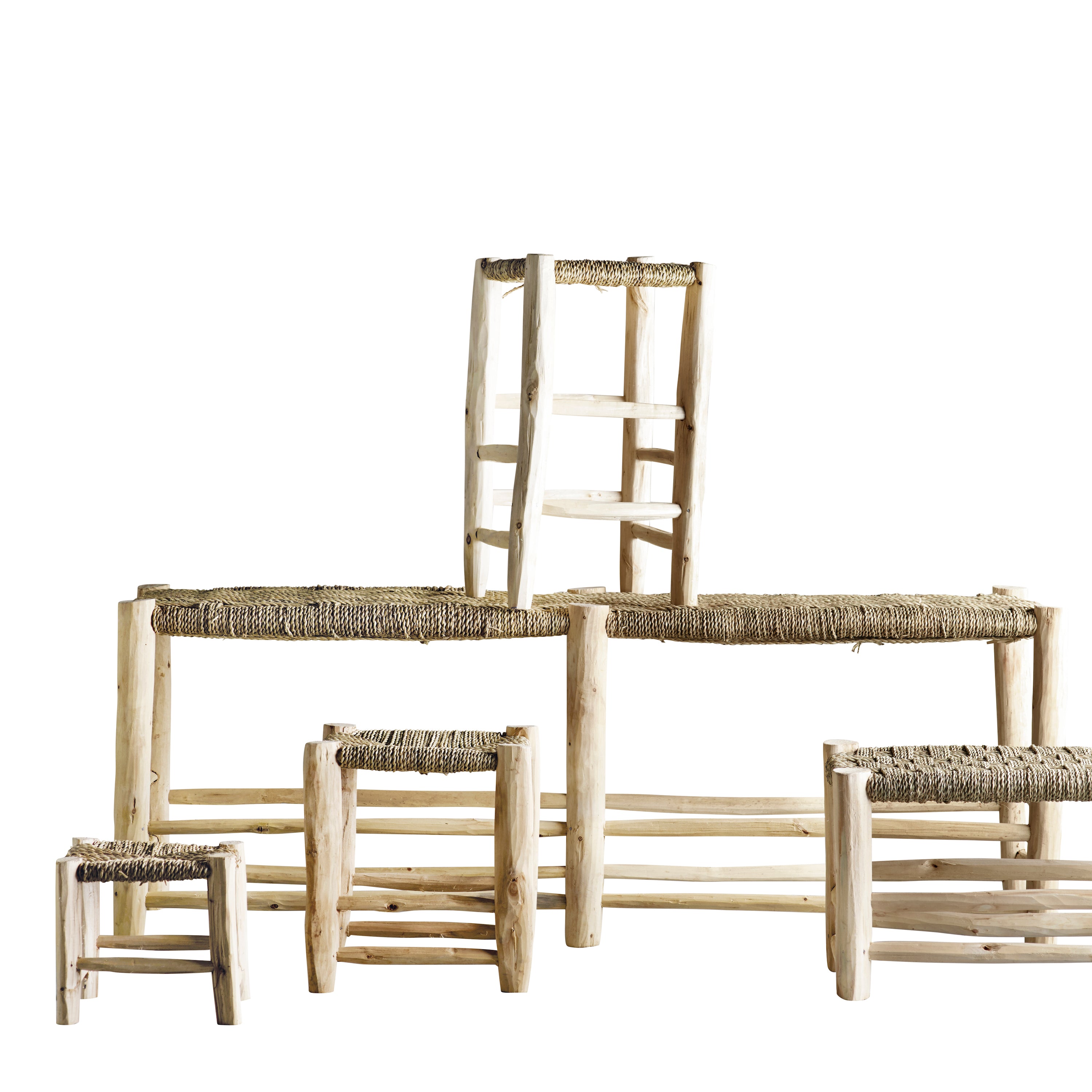 DOUM STOOL MINI H 20, PALM LEAF & WOOD