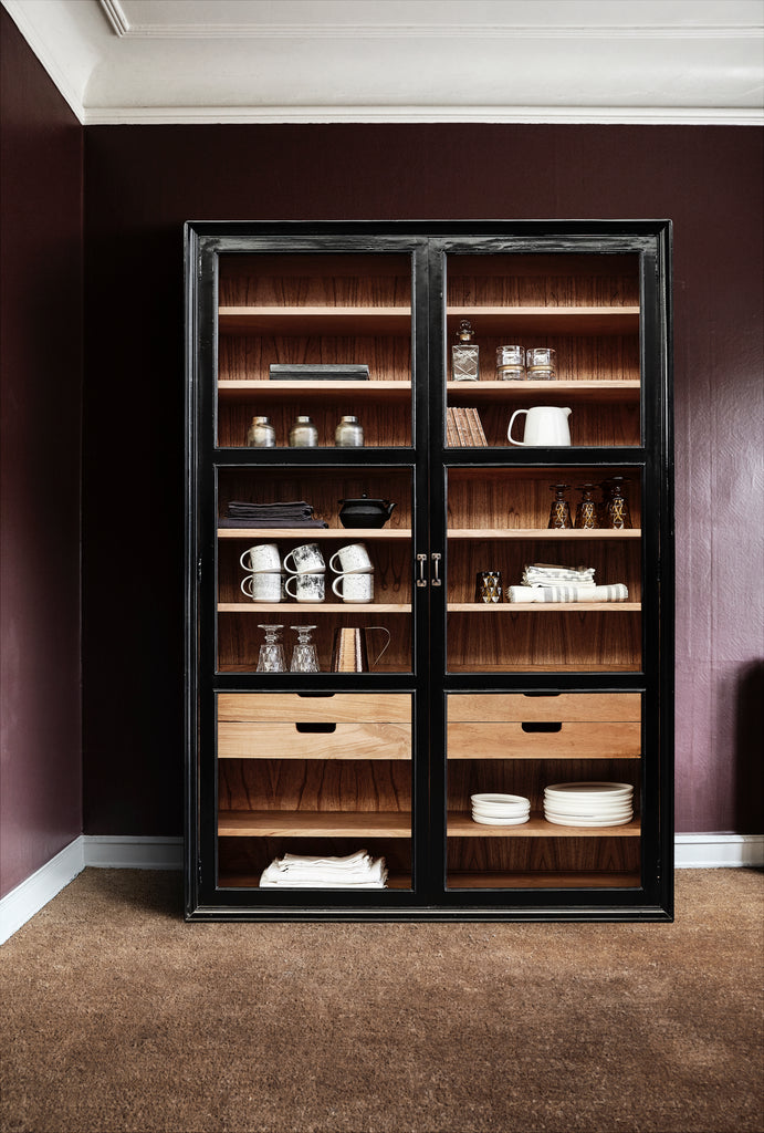 VIVA cabinet with glass doors+drawers black