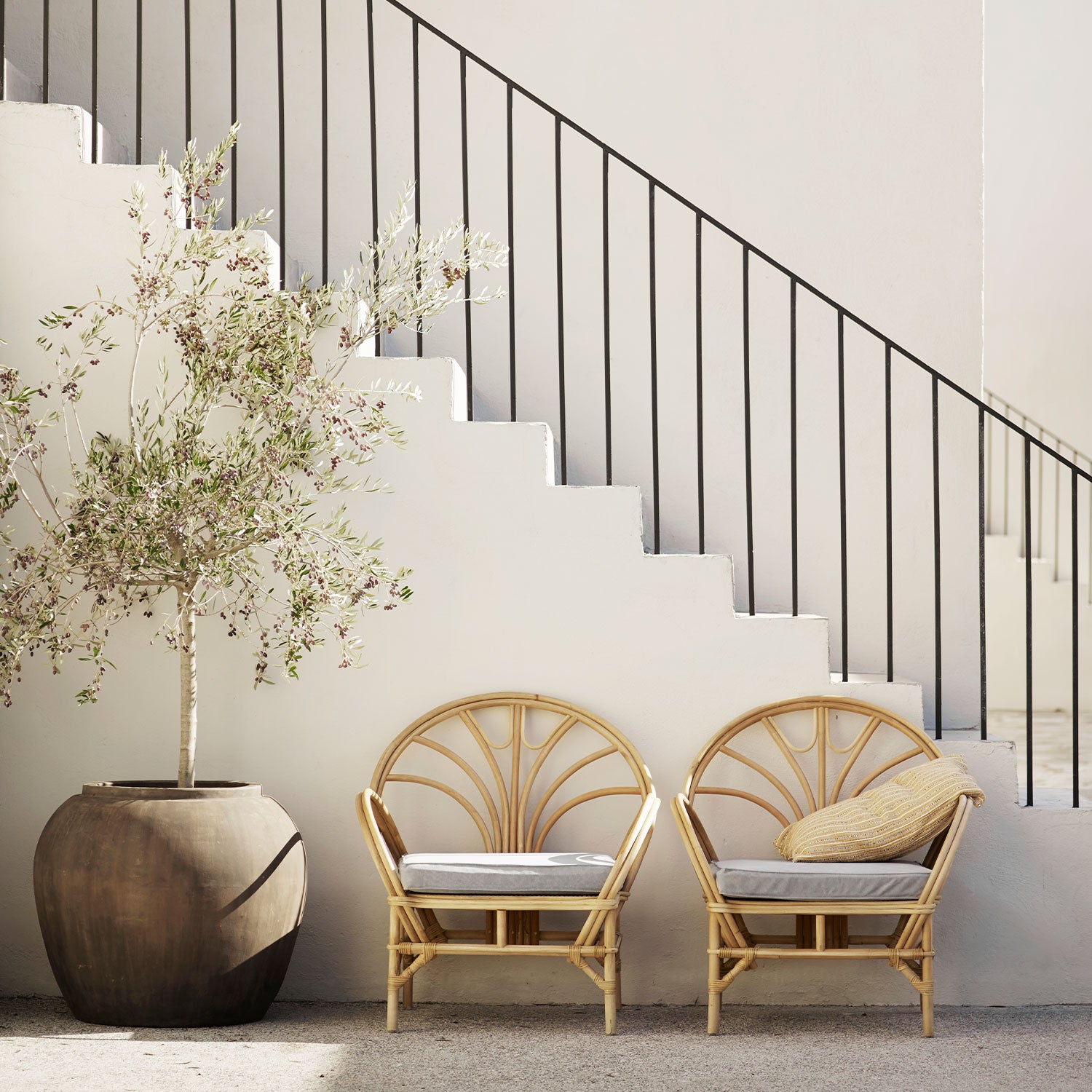 KOS LOUNGE CHAIR IN RATTAN | WHITE, SAND, GREY or BLACK CUSHION