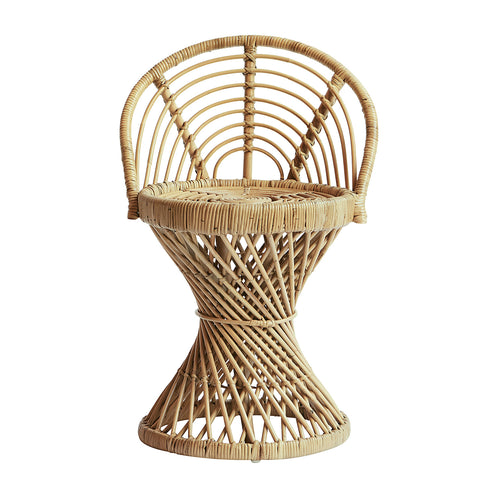 BISTRO ROUND CHAIR IN RATTAN, WHITE CUSHION