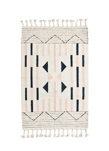 HANDWOVEN FRAYED COTTON RUG, 120 x 180 CM