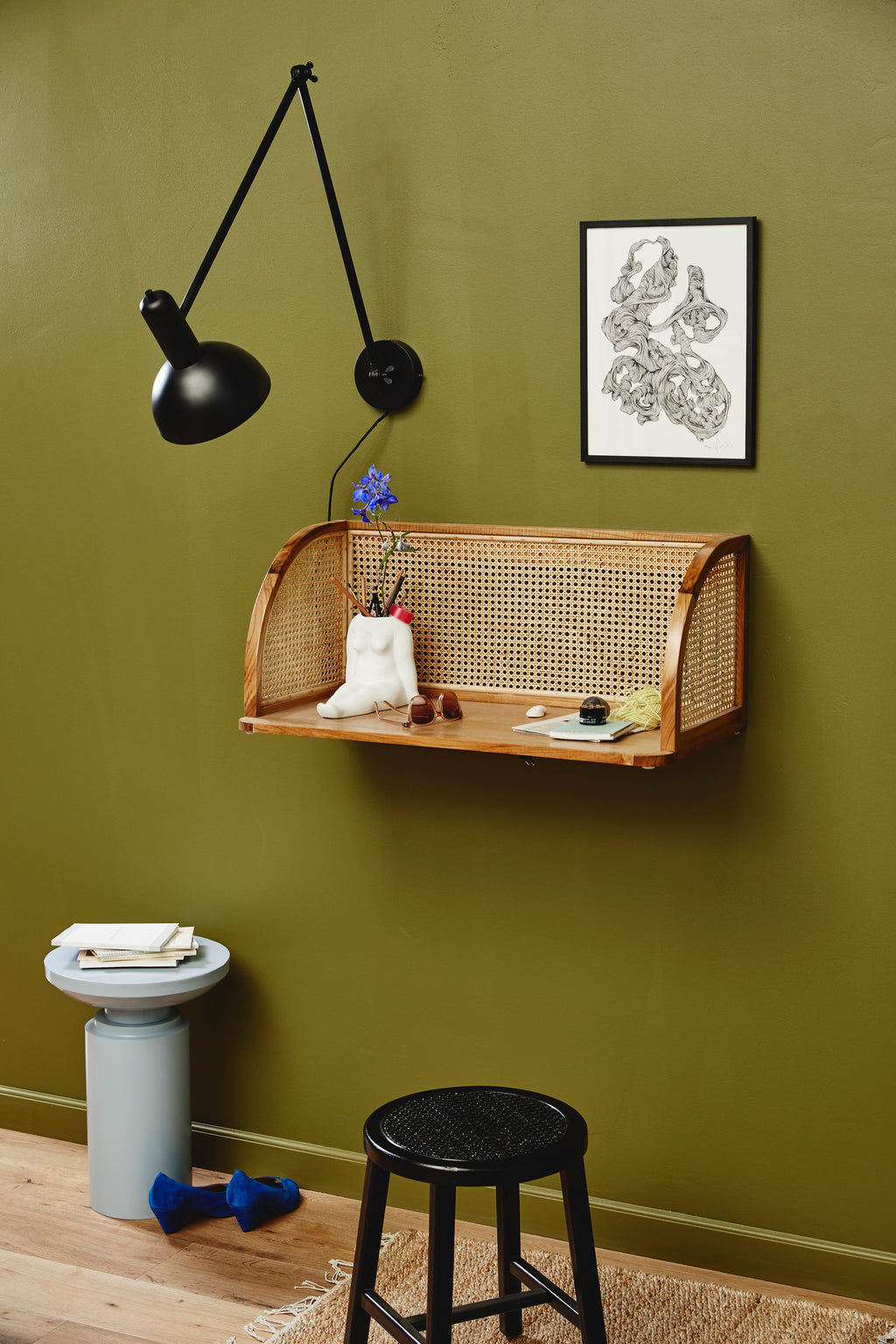 MERGE wall table with rattan, natural
