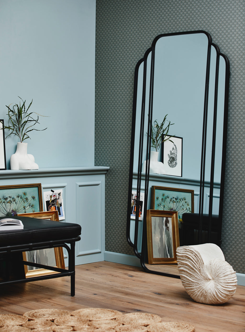 SKYLARK Iron wall mirror, black, 100 x 200 cm