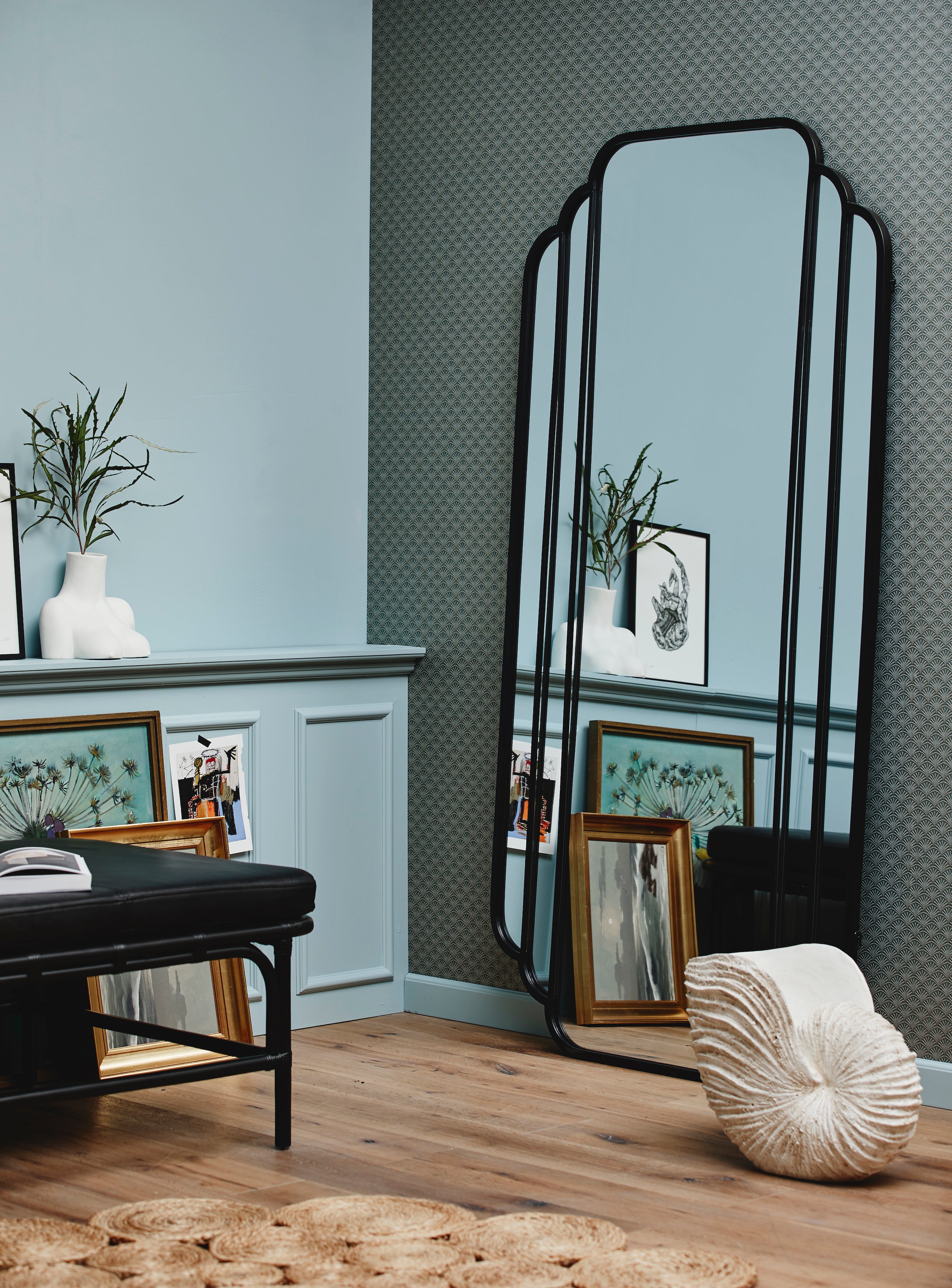 SKYLARK Iron wall mirror, black, 100 x 200 cm