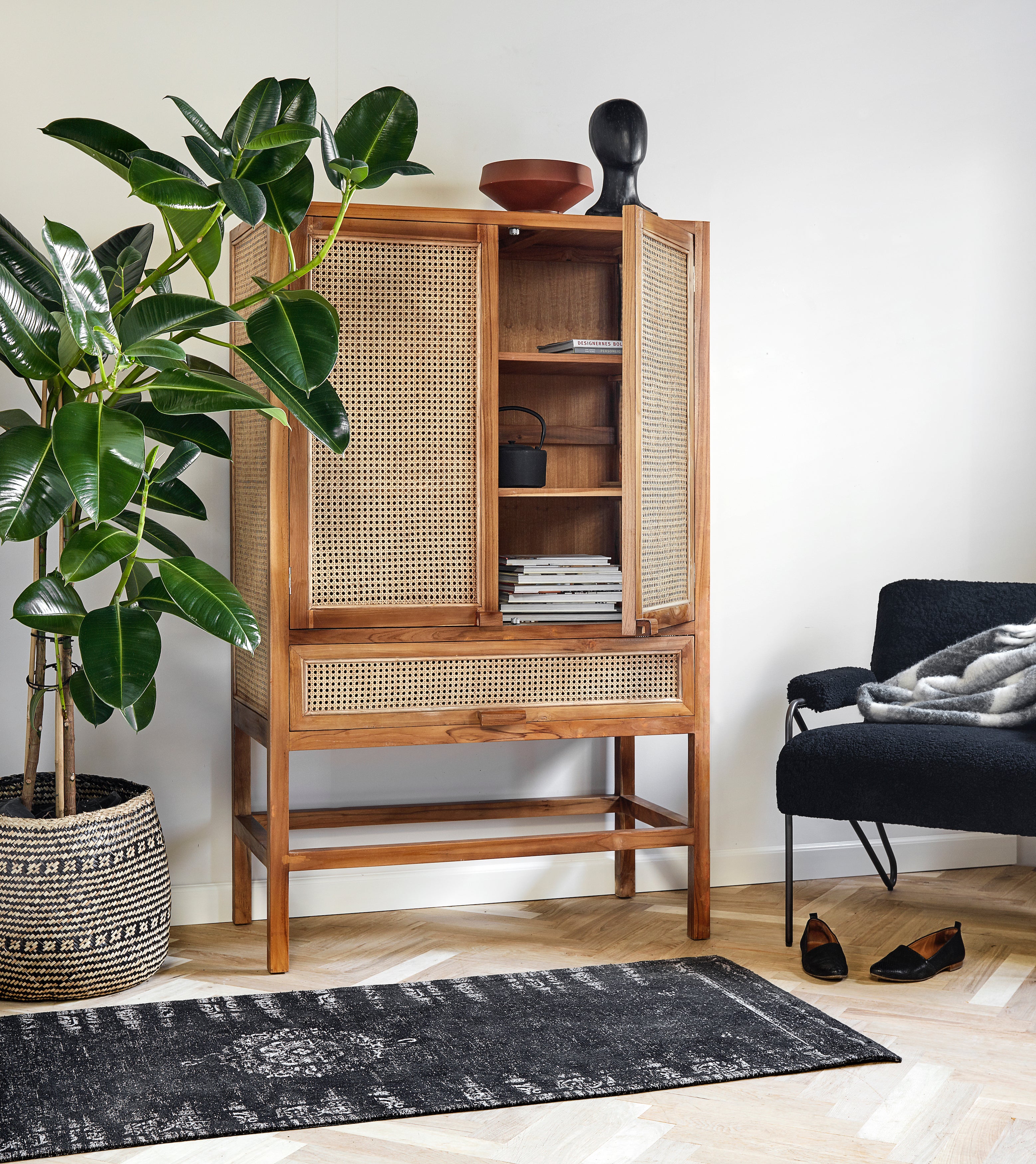 MERGE cabinet, teak wood with rattan