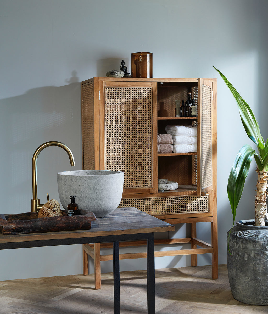 MERGE cabinet, teak wood with rattan