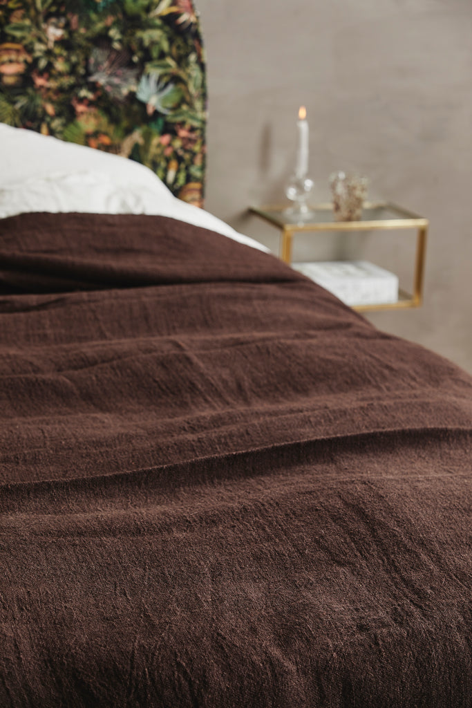 ALULA bed cover with fringes 270 x 270, linen, brown