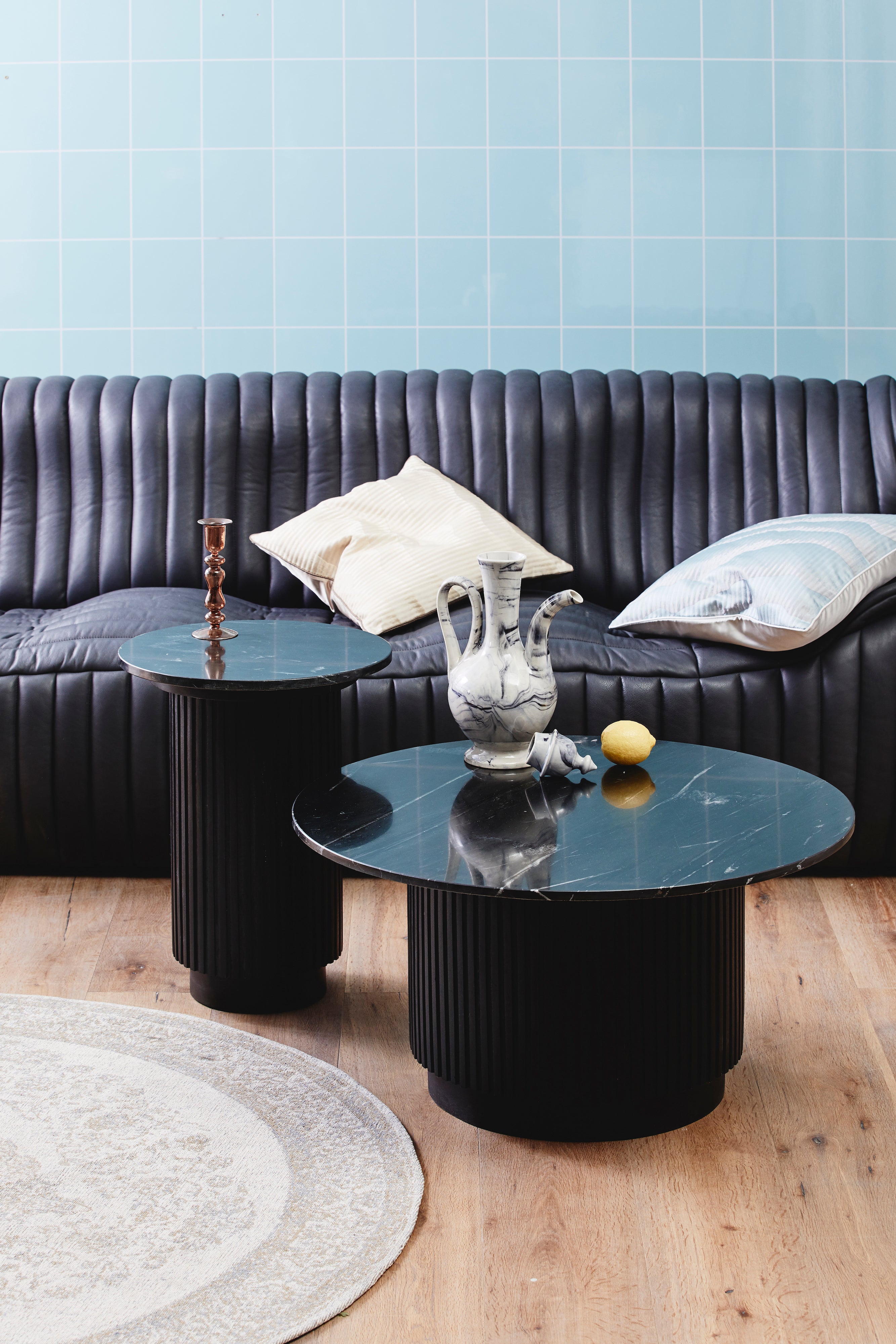 ERIE BLACK round coffee table, marble top, Ø 75