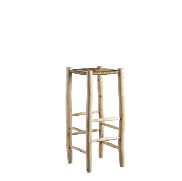 DOUM BAR STOOL, H 80, PALM LEAF & WOOD